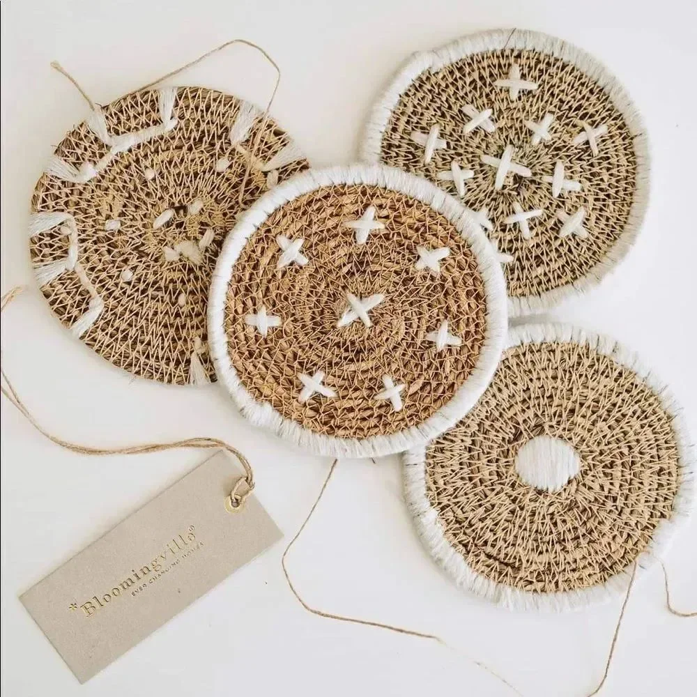 ✨HP✨Bloomingville Round Hand-Embroidered Seagrass✨